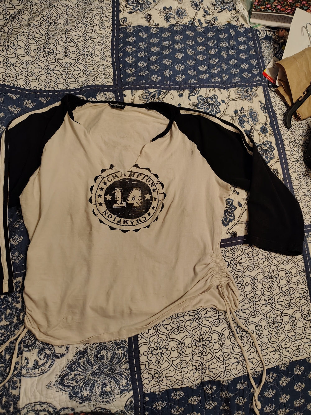Conspiracy Champion Cream & Black Sleeves Side Ties Hoodie Size M